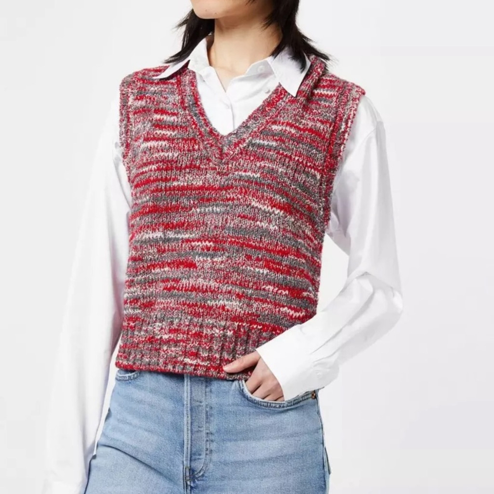 RE/DONE 60’s Space-dyed intarsia-knit Sweater Vest Wool Cashmere Red Medium